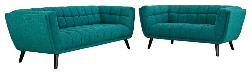 Bestow 2-Piece Upholstered Fabric Sofa and Loveseat Set Teal