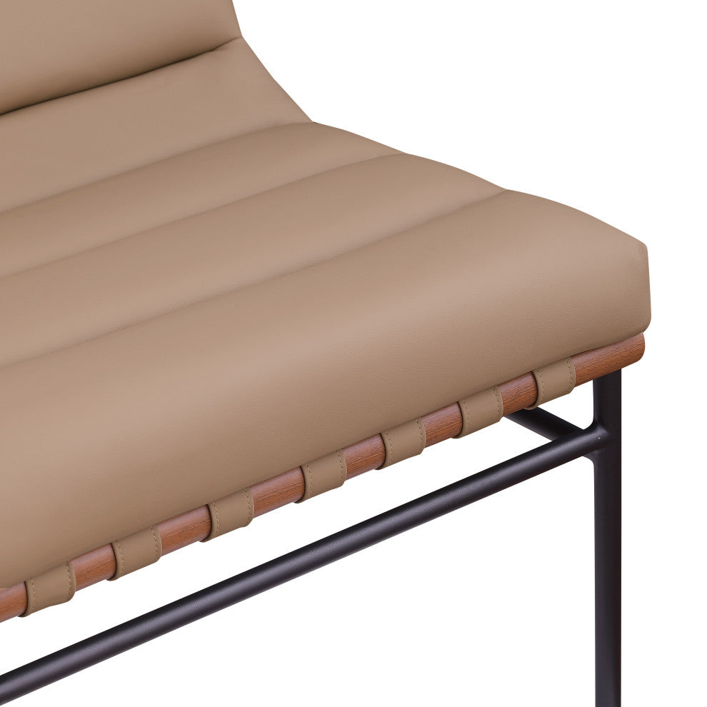 Burke Upholstered Accent Chair, Tan, Vegan Leather, Walnut