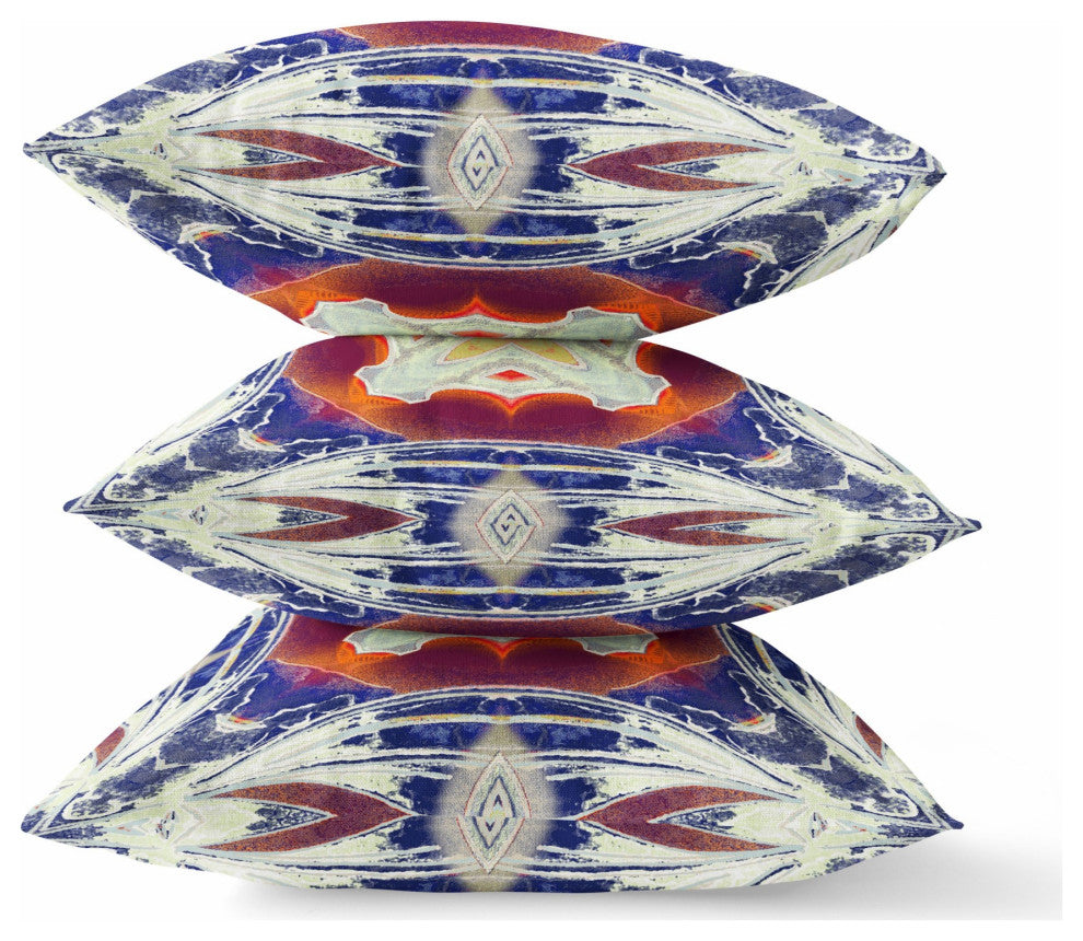 18" Indigo White Geo Tribal Indoor Outdoor Throw Pillow