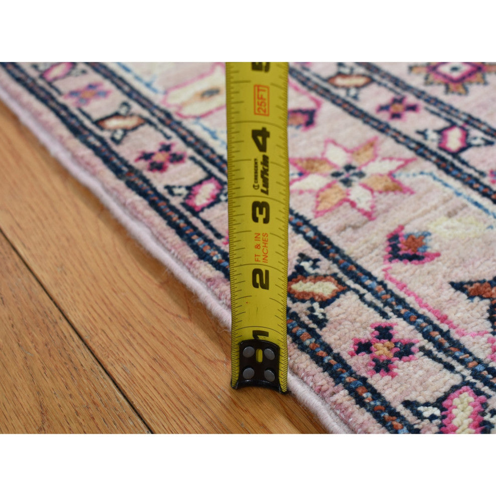 Pastel Pink Hand Knotted Afghan Super Kazak Pure Wool Runner Rug, 2'8"x8'10"