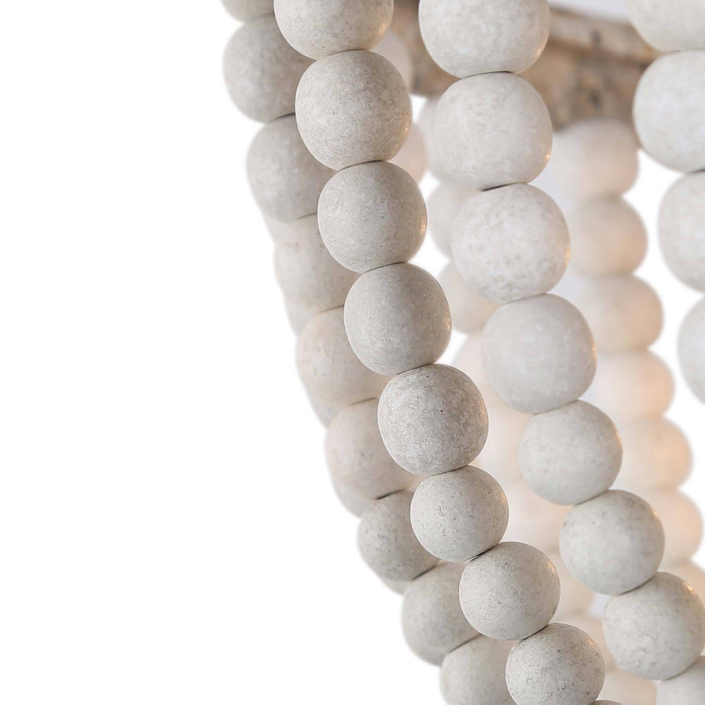 LNC 3 Light Vintage Beaded with White Wooden Beads, Semi-Flush Ceiling Light