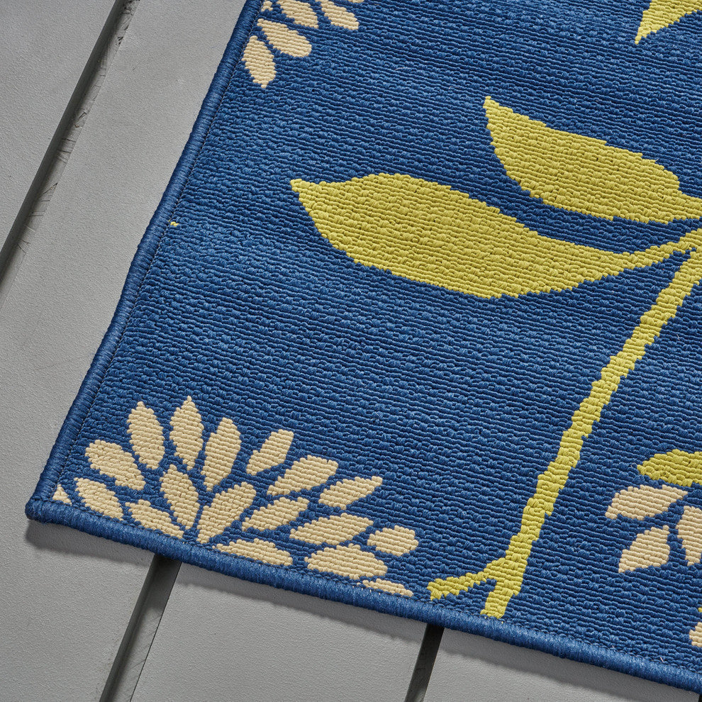 GDF Studio Tilda Outdoor Floral  Area Rug, Blue and Multicolored, 5'x8'