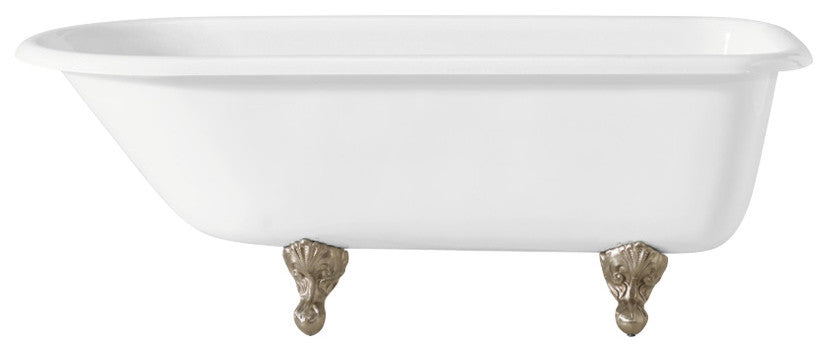 Cheviot Products Cast Iron Bathtub With Continuous Rolled Rim, Brushed Nickel