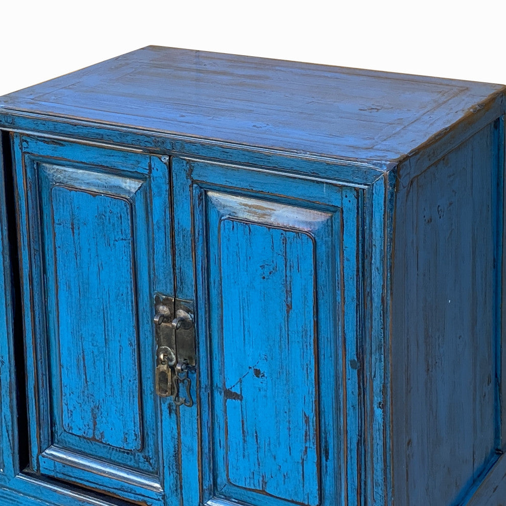 Vintage Chinese Distressed Bright Blue Drawers Foyer Narrow Side Table Hcs7743