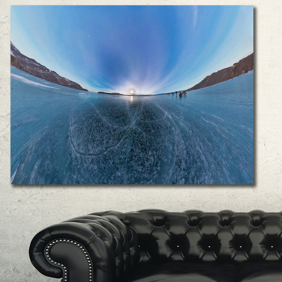 Ice on Lake Baikal Ice at Sunset, Landscape Canvas Art Print, 40"x30"