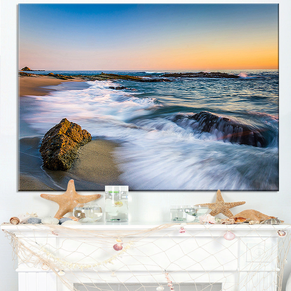 "White Waves Crashing On Rocks" Seashore Canvas Wall Art, 40"x30"