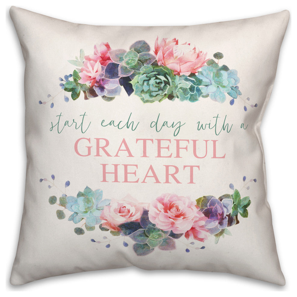 Grateful Heart Succulent Wreath 18x18 Spun Poly Pillow