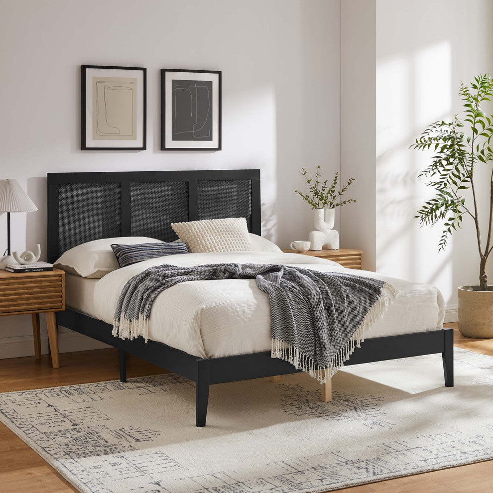 Sirocco Rattan and Wood Full Platform Bed, Black