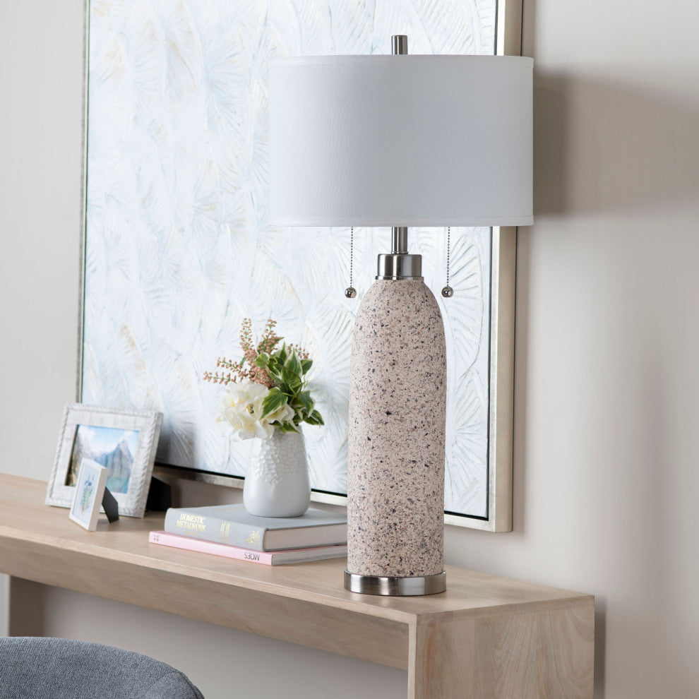 Tristan 34" Twin Pull Chain Table Lamp With Drum Shade, Beige
