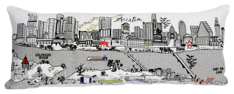 35" White Austin Daylight Skyline Lumbar Decorative Pillow