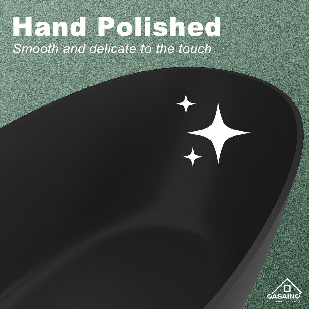 59in Solid Surface Freestanding Bathtub in Matte Black, Matte Black