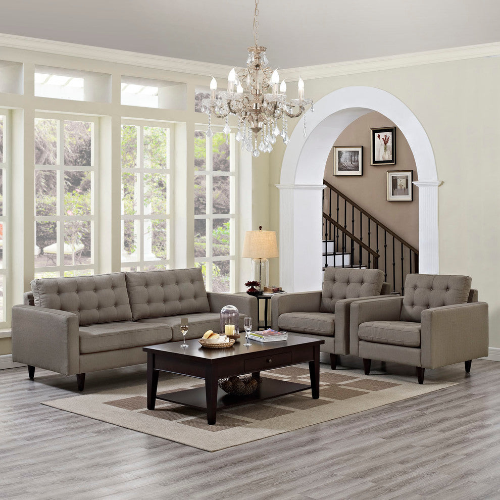 Modern Contemporary Living Room Sofa and Armchairs, Granite , 3-Piece Set
