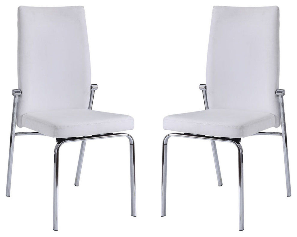 Set of 2 White PU Side Chair, Chrome Finish