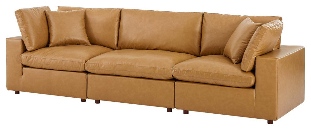 Sofa, Faux Vegan Leather, Tan, Modern, Living Lounge Hotel Lobby Hospitality