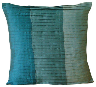 Color Block Blue Euro Pillow Shams, Art Silk 26x26 Euro Pillow, Shades Of Teal