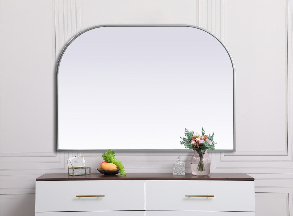 Metal Frame Arch Mirror 42X30 Inch, Silver