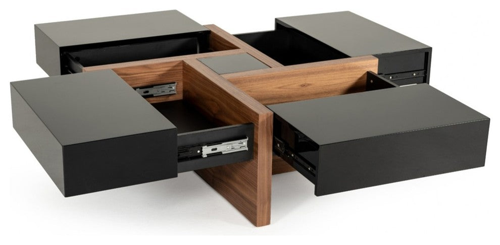 Modrest Makai Modern Black and Walnut Coffee Table