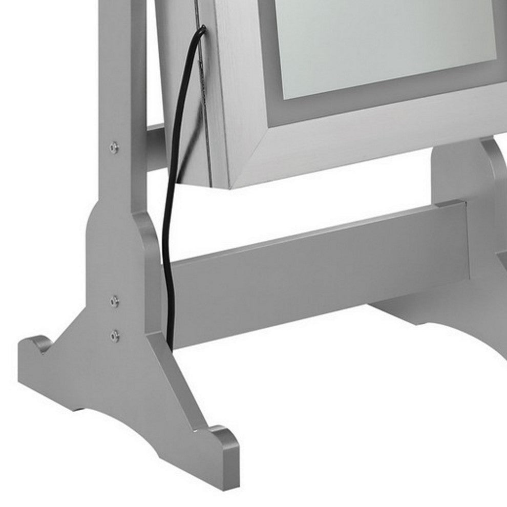 Benzara BM282017 Full Body Floor Cheval Mirror, Jewelry Storage, LED, Silver