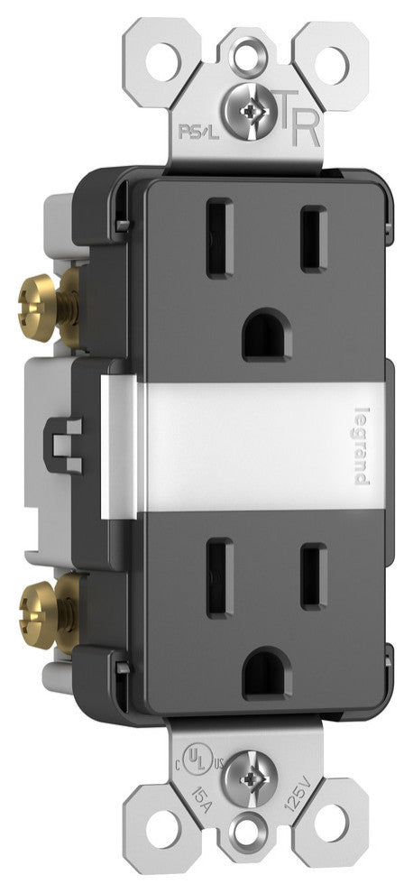 Night Light With Two 15A Tamper-Resistant Outlets, Black