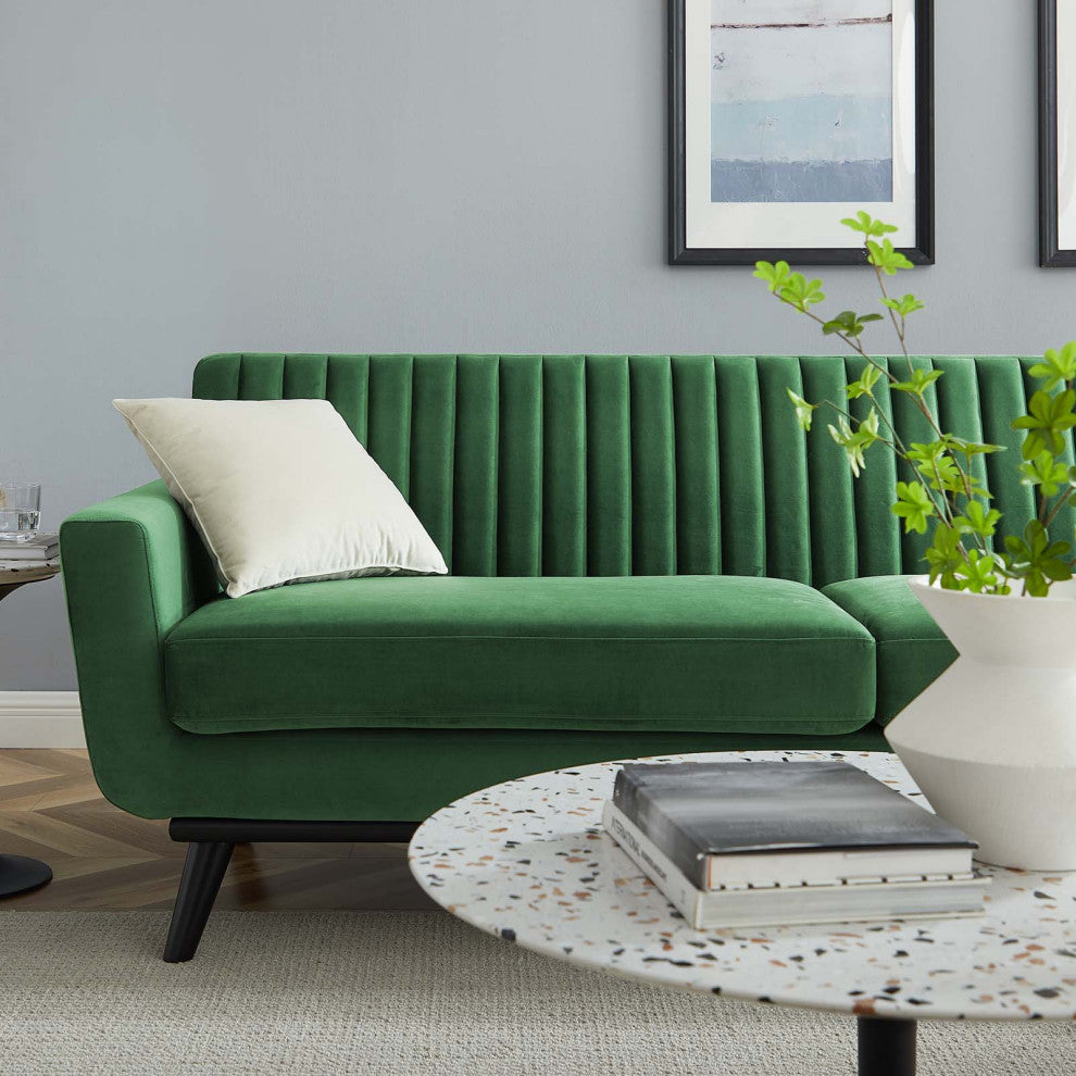 Engage Channel Tufted Performance Velvet Sofa Emerald