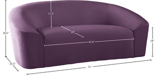 Riley Velvet Upholstered Rounded Loveseat, Purple