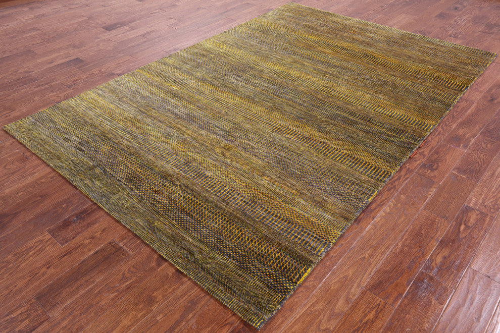 6' 1" X 9' 1" Super Savannah Gabbeh Wool and Silk Hand-Knotted Rug Q11910