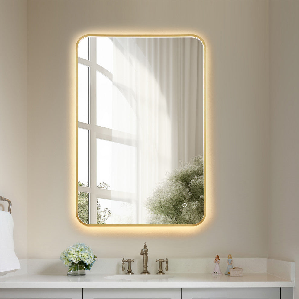 Dazzle Rectangular Bathroom/Vanity LED Lighted Wall Mirror, Brushed Gold, 24"