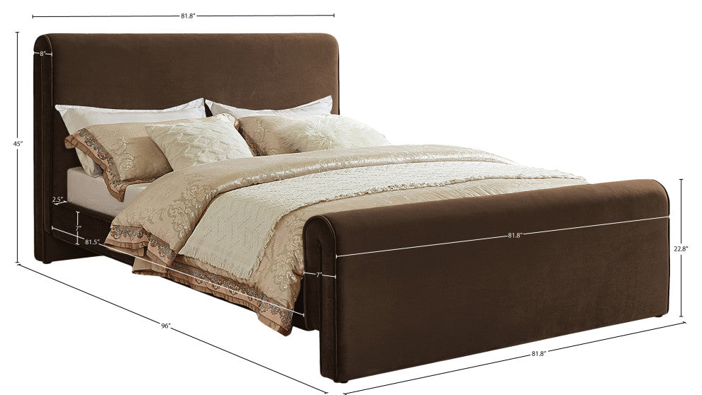 Sloan Black Velvet Full Bed, Brown, King