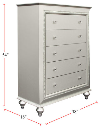 Wood Chest with 5 Drawers, Champagne