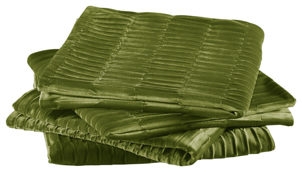 Pleated Velvet Pillow Cover 4 Piece Set, Avocado, 20" X 20"