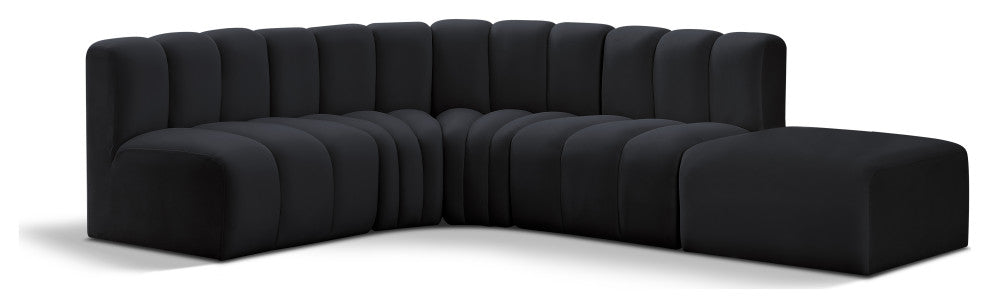 Arc Velvet Upholstered 5-Pc. L-Shaped Modular Sectional, Black