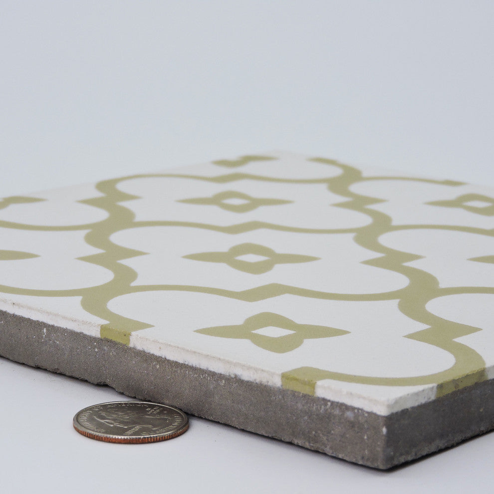 8"x8" Gueliz Handmade Cement Tile, Gold/White, Set of 12