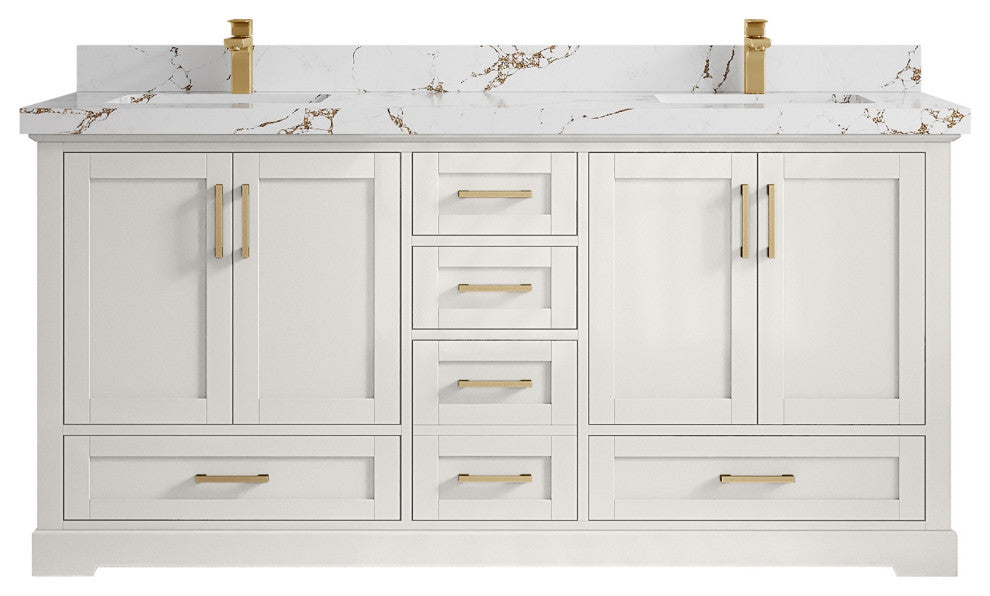 Boston 72" Double Sink Bath Vanity in Alabaster 2" Viola Brown