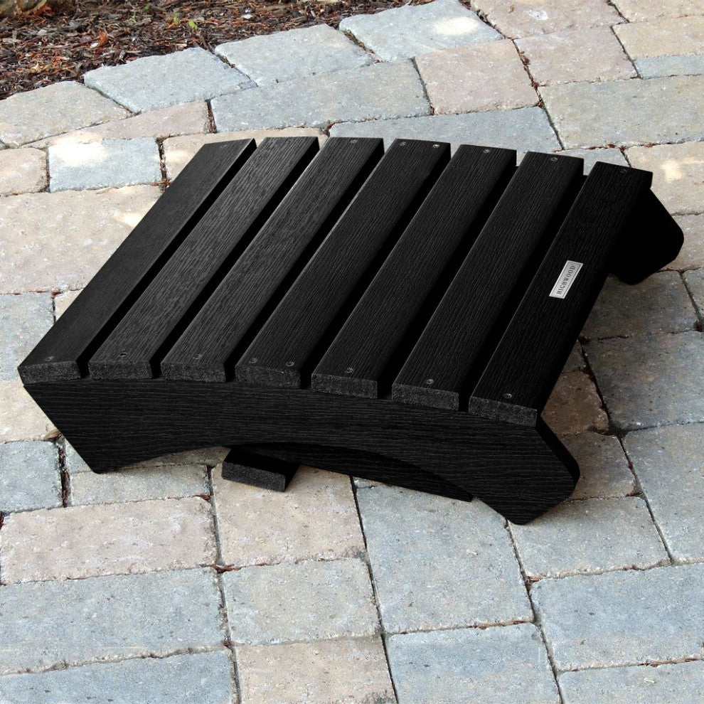 Hamilton Reclining Adirondack Chair Ottoman and Cup Holder, Black