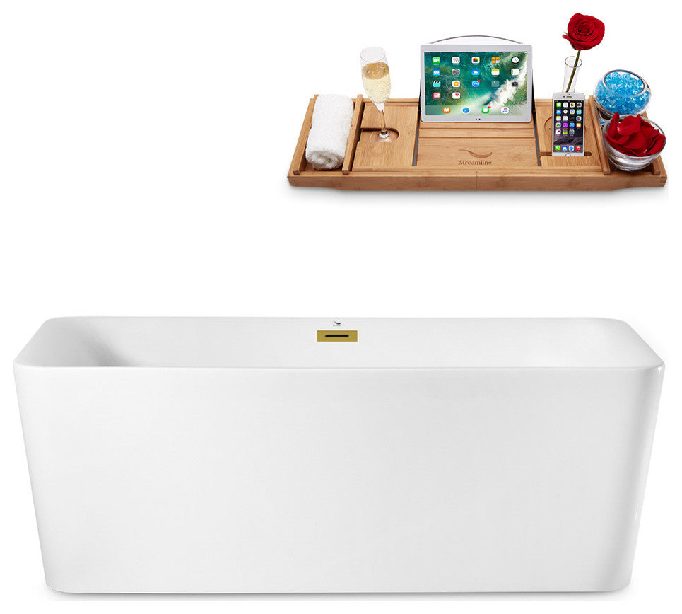 63" Streamline N682BGL Freestanding Tub and Tray With Internal Drain