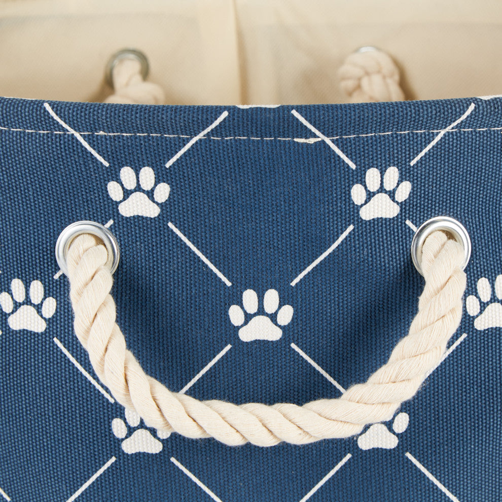 Polyester Pet Bin Trellis Paw Navy Round Small 9x12x12