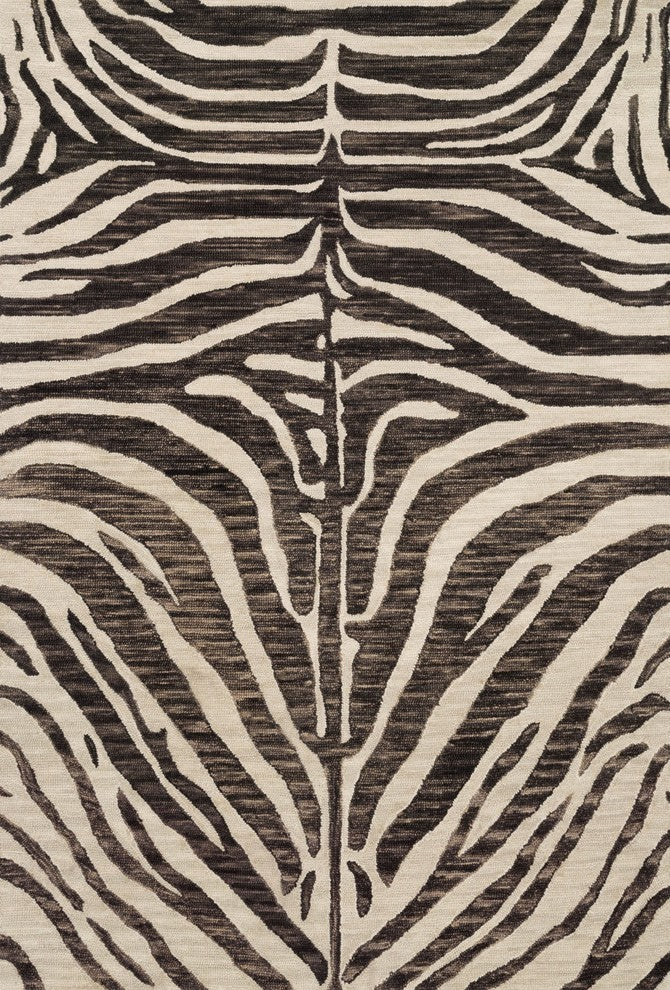 Wool Hooked Zebra Animal Print Masai MAS-01 Area Rug, Java/Ivory, Sample