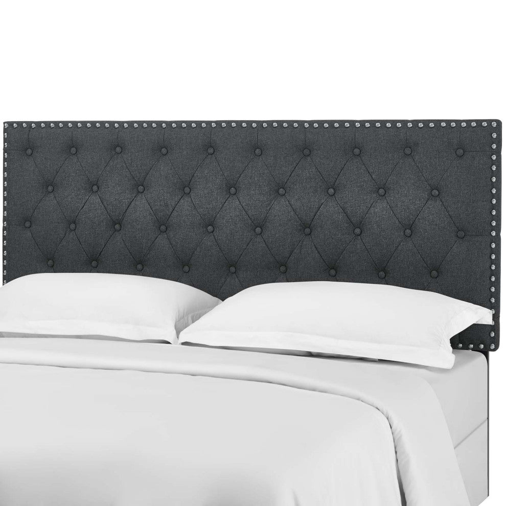 Contemporary Modern Bedroom Twin Size Tufted Headboard, Fabric, Grey Gray