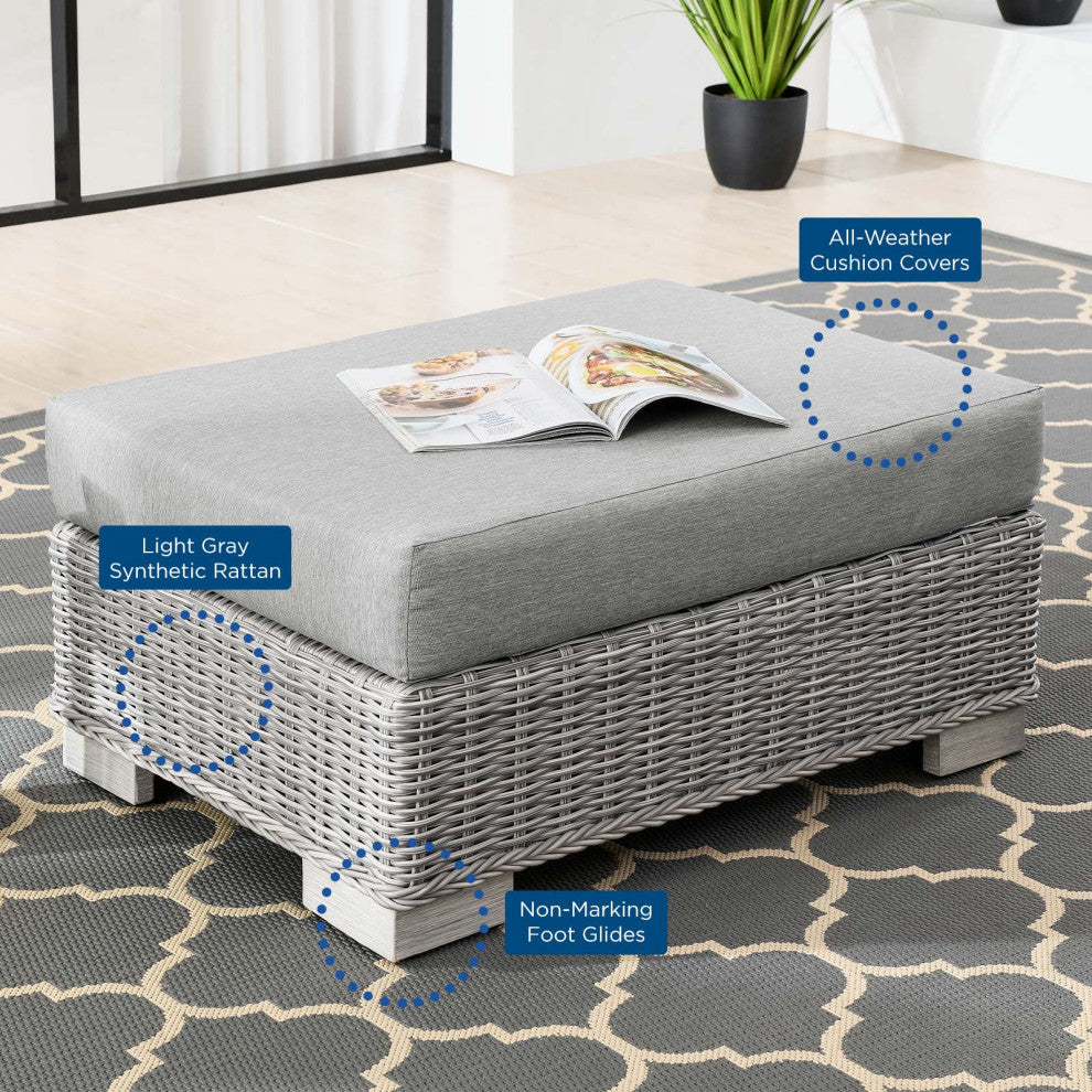 Lounge Chair Ottoman, Rattan, Wicker, Gray, Modern, Outdoor Patio Bistro