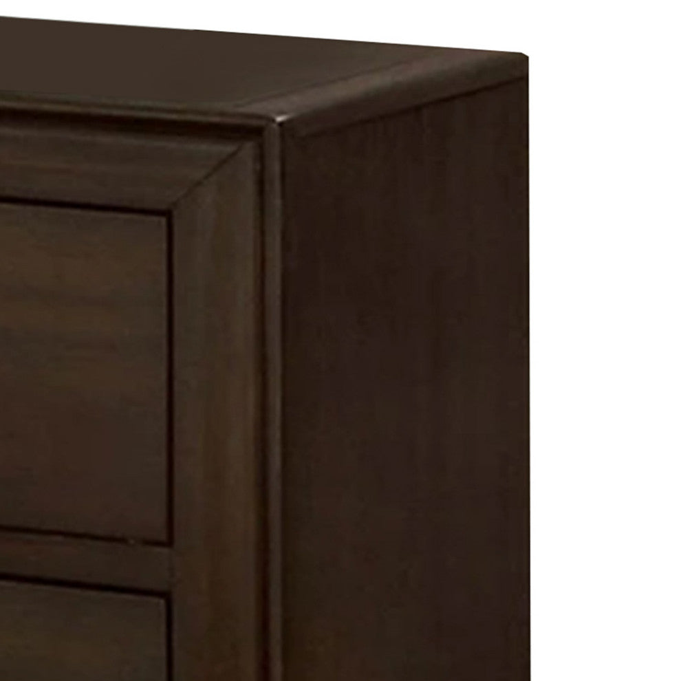 Benzara BM241943 Nightstand With 2 Drawers and Metal Bar Pulls, Walnut Brown