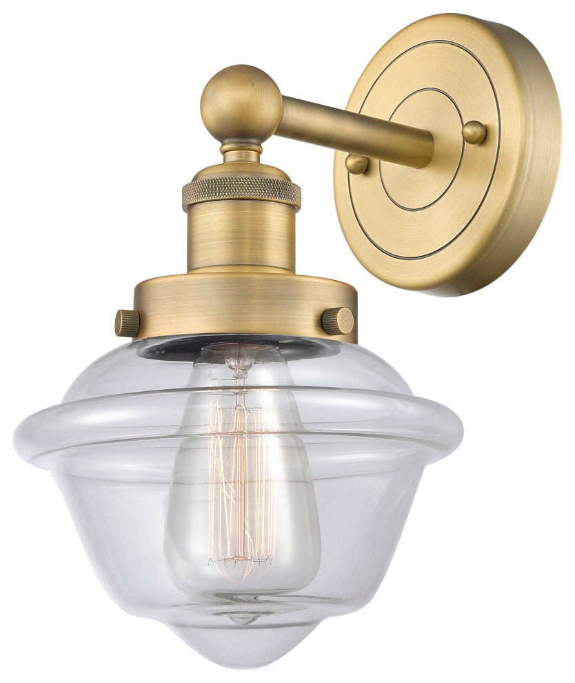Oxford 1-Light 7" Sconce, Brushed Brass Finish, Clear Shade