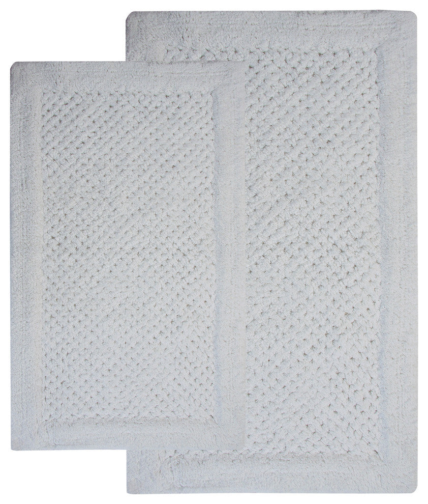Bath Rug Cotton, 2 Piece Set, 34"x21" and 36"x24", White, GSF 180, Waffle