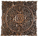 Large Square Oriental Carved Lotus Wood Plaque