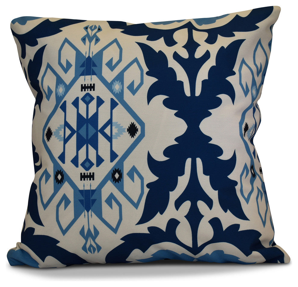 Bombay 6 Geometric Print Pillow, Navy Blue, 18"x18"