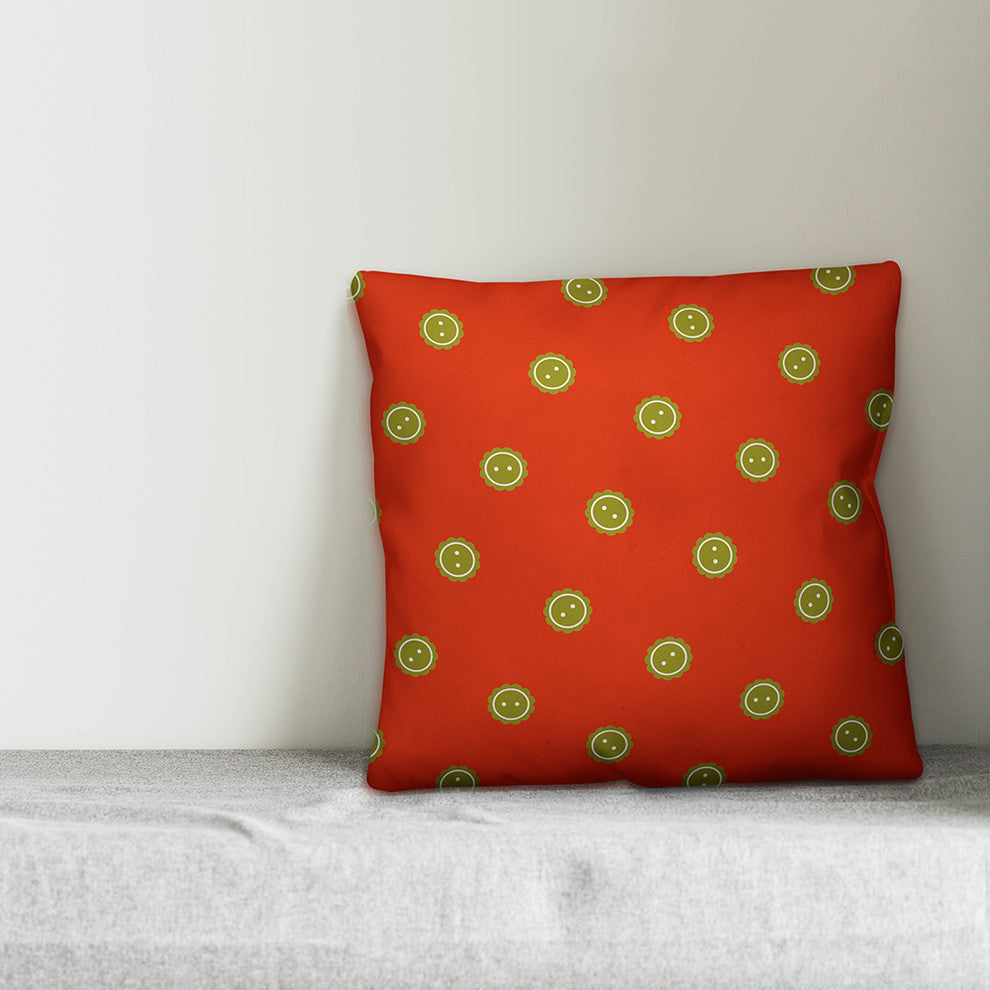 Orange Button Pattern Throw Pillow, 18"x18"