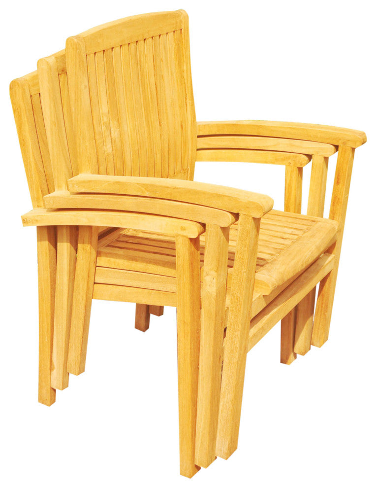 3-Piece Outdoor Teak Dining Set: 36" Square Table, 2 Wave Stacking Arm Chairs