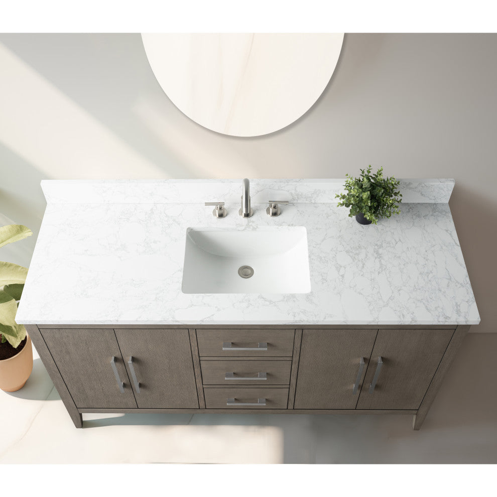 Vanity Art Bathroom Vanity With Sink, Driftwood Gray, 60", Single Sink, Brushed Nickel