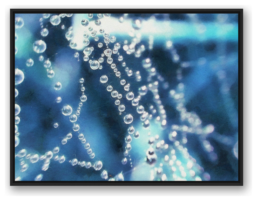 Dew Drops Over Blue 30x40 Black Floating Framed Canvas
