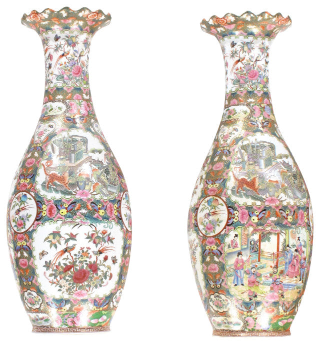 Polychrome Hand Painted Porcelain Vases