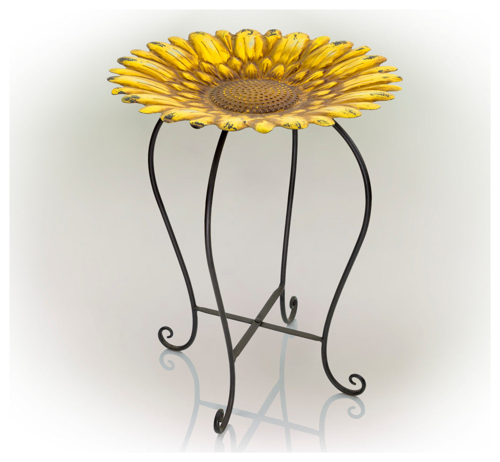 Embossed Metal Sunflower Birdbath